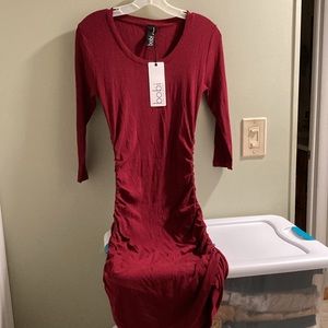 BOBI LOS ANGELES 3/4 Sleeve Shirred Dress NWT Pinot (M) or (XS)
